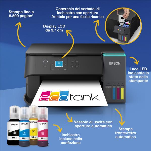 Epson EcoTank ET-2950 (Epson EcoTank ET-2950 - Stampante multifunzione - colore - ink-jet - ITS - A4/Letter [supporti] - fino a 15 ppm [stampa] - 100 fogli - Wi-Fi[ac], USB - nero)Epson8715946733050C11CL41404