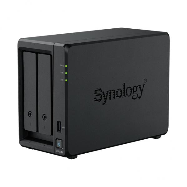 Synology DiskStation DS725+ NAS Ryzen Embedded R1600 4 GB DDR4 Nero (Synology DS725+ 24TB [Synology HAT53] 2 bay Plus series with Ryzen R1600; 4GB Ram [32GB max]; 1x 2.5GbE; 1x 1GbE; 2x M.2 NVMe slots. DX525 expansion available via Type-C. [3Years wa...
