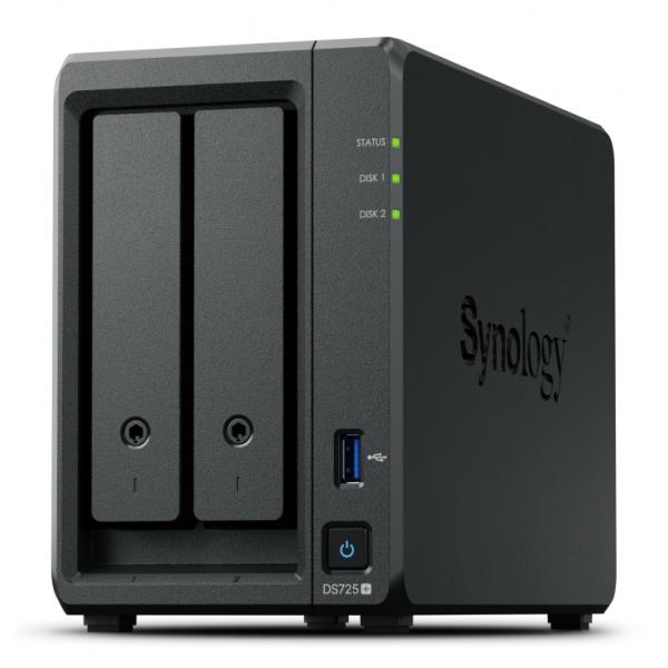 Synology DiskStation DS725+ NAS Ryzen Embedded R1600 4 GB DDR4 Nero (Synology DS725+ 24TB [Synology HAT53] 2 bay Plus series with Ryzen R1600; 4GB Ram [32GB max]; 1x 2.5GbE; 1x 1GbE; 2x M.2 NVMe slots. DX525 expansion available via Type-C. [3Years wa...
