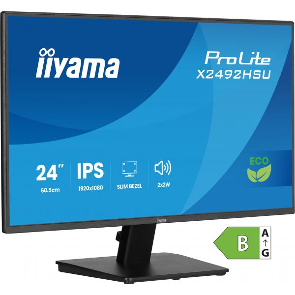 Iiyama ProLite X2492HSU-B1 Monitor PC 60,5 cm [23.8] 1920 x 1080 Pixel Full HD LED Nero (iiyama ProLite monitor X2492HSU-B1 24-Inch, Full HD, IPS, 120Hz, Black, 4-side slim bezel and B energy class, HDMI, Display Port, USB Hub)Iiyama4948570126156X249...