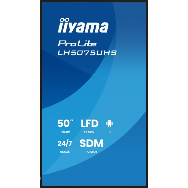 Iiyama LH5075UHS-B2AG visualizzatore di messaggi Pannello piatto per segnaletica digitale 125,7 cm [49.5] LCD Wi-Fi 500 cd/m 4K Ultra HD Nero Processore integrato Android 11 24/7 (iiyama ProLite LH5075UHS-B2AG - 50 Categoria diagonale [49.5 visualizz...