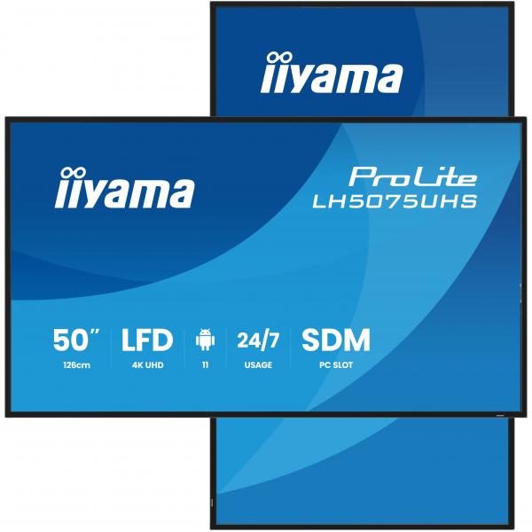 Iiyama LH5075UHS-B2AG visualizzatore di messaggi Pannello piatto per segnaletica digitale 125,7 cm [49.5] LCD Wi-Fi 500 cd/m 4K Ultra HD Nero Processore integrato Android 11 24/7 (iiyama ProLite LH5075UHS-B2AG - 50 Categoria diagonale [49.5 visualizz...