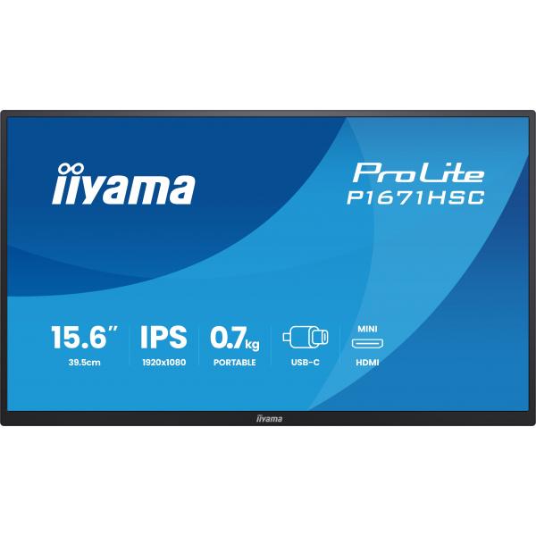 Iiyama ProLite P1671HSC-B1 Monitor PC 39,6 cm [15.6] 1920 x 1080 Pixel Full HD LED Nero (15.6 ProLite P1671HSC-B1 Monitor - 15.6 Black IPS Portable Monitor Full HD HDMI and USB-C)Iiyama4948570126309P1671HSC-B1