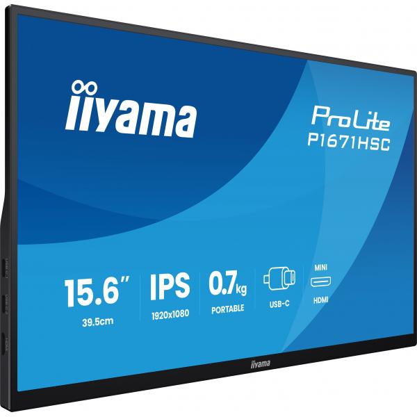 Iiyama ProLite P1671HSC-B1 Monitor PC 39,6 cm [15.6] 1920 x 1080 Pixel Full HD LED Nero (15.6 ProLite P1671HSC-B1 Monitor - 15.6 Black IPS Portable Monitor Full HD HDMI and USB-C)Iiyama4948570126309P1671HSC-B1