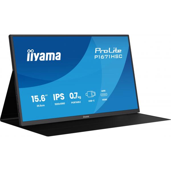 Iiyama ProLite P1671HSC-B1 Monitor PC 39,6 cm [15.6] 1920 x 1080 Pixel Full HD LED Nero (15.6 ProLite P1671HSC-B1 Monitor - 15.6 Black IPS Portable Monitor Full HD HDMI and USB-C)Iiyama4948570126309P1671HSC-B1