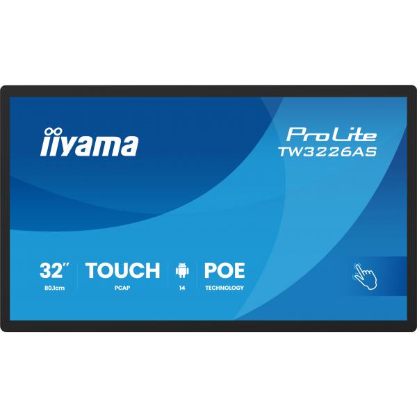 Iiyama TW3226AS-B3P visualizzatore di messaggi Design chiosco 80 cm [31.5] LED Wi-Fi 430 cd/m Full HD Nero Touch screen Processore integrato Android 24/7 (iiyama 31.5 PCAP 10pt touchscreen PC with Android, PoE te)IiyamaTW3226AS-B3P