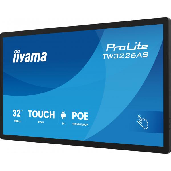 Iiyama TW3226AS-B3P visualizzatore di messaggi Design chiosco 80 cm [31.5] LED Wi-Fi 430 cd/m Full HD Nero Touch screen Processore integrato Android 24/7 (iiyama 31.5 PCAP 10pt touchscreen PC with Android, PoE te)IiyamaTW3226AS-B3P