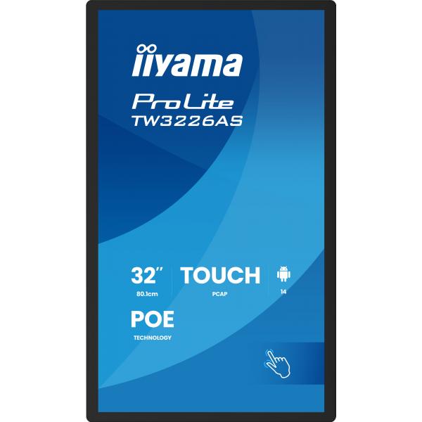 Iiyama TW3226AS-B3P visualizzatore di messaggi Design chiosco 80 cm [31.5] LED Wi-Fi 430 cd/m Full HD Nero Touch screen Processore integrato Android 24/7 (iiyama 31.5 PCAP 10pt touchscreen PC with Android, PoE te)IiyamaTW3226AS-B3P