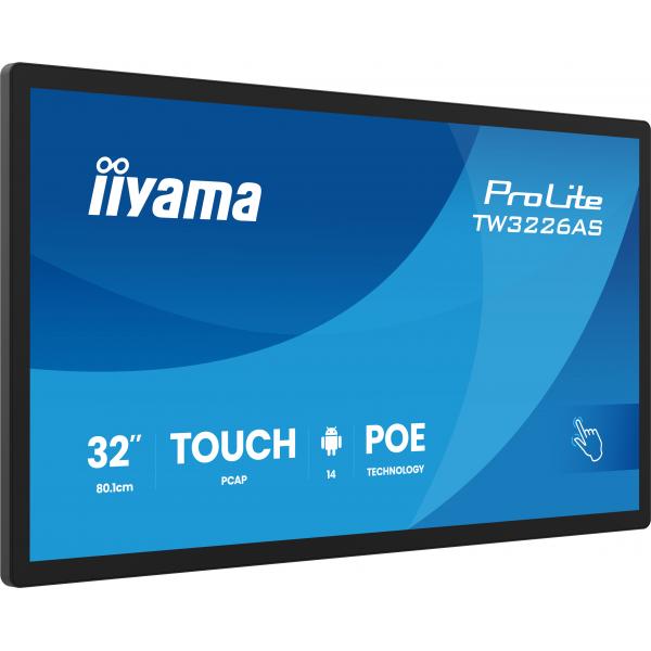 Iiyama TW3226AS-B3P visualizzatore di messaggi Design chiosco 80 cm [31.5] LED Wi-Fi 430 cd/m Full HD Nero Touch screen Processore integrato Android 24/7 (iiyama 31.5 PCAP 10pt touchscreen PC with Android, PoE te)IiyamaTW3226AS-B3P