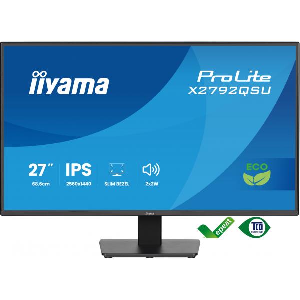 Iiyama ProLite X2792QSU-B1 Monitor PC 68,6 cm [27] 2560 x 1440 Pixel Quad HD LED Nero (iiyama ProLite X2792QSU-B1 - Monitor a LED - 27 - 2560 x 1440 WQHD @ 70 Hz - IPS - 350 cd/m - 1000:1 - 5 ms - HDMI, DVI, DisplayPort - altoparlanti - nero, opaco)I...