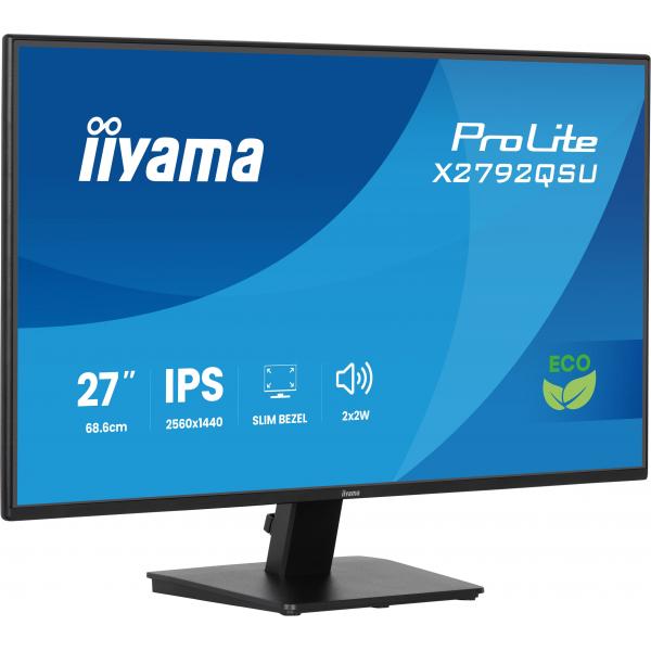 Iiyama ProLite X2792QSU-B1 Monitor PC 68,6 cm [27] 2560 x 1440 Pixel Quad HD LED Nero (iiyama ProLite X2792QSU-B1 - Monitor a LED - 27 - 2560 x 1440 WQHD @ 70 Hz - IPS - 350 cd/m - 1000:1 - 5 ms - HDMI, DVI, DisplayPort - altoparlanti - nero, opaco)I...