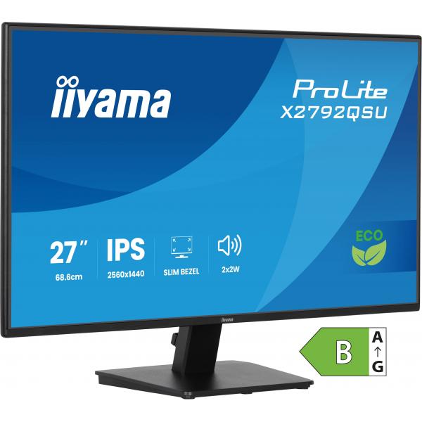 Iiyama ProLite X2792QSU-B1 Monitor PC 68,6 cm [27] 2560 x 1440 Pixel Quad HD LED Nero (iiyama ProLite X2792QSU-B1 - Monitor a LED - 27 - 2560 x 1440 WQHD @ 70 Hz - IPS - 350 cd/m - 1000:1 - 5 ms - HDMI, DVI, DisplayPort - altoparlanti - nero, opaco)I...