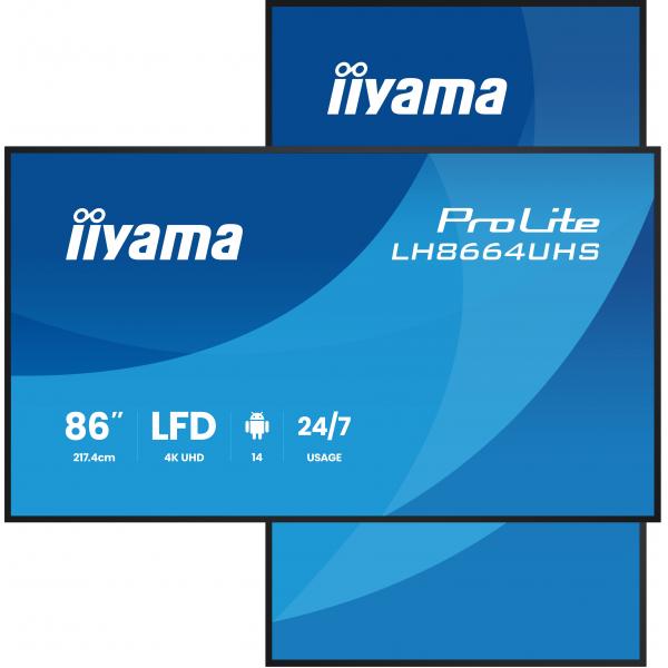 Iiyama LH8664UHS-B3AG visualizzatore di messaggi Pannello piatto per segnaletica digitale 2,17 m [85.6] Wi-Fi 500 cd/m 4K Ultra HD Nero Processore integrato Android 24/7 (iiyama ProLite LH8664UHS-B3AG - 86 Categoria diagonale [85.6 visualizzabile] Di...