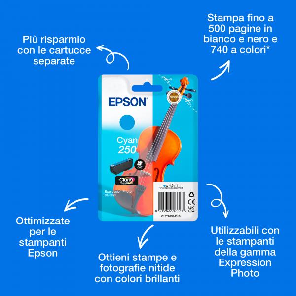 Epson Inchiostro ciano Claria Photo HD 250 Violino in confezione singola (SINGLEPACK CYAN 250 INK)Epson8715946743561C13T16N24010