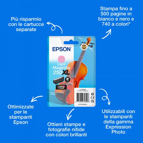 Epson Inchiostri magenta chiaro 250XL Claria Photo HD Violino in confezione singola (SINGLEPACK LIGHT MAGENTA 250XL INK)Epson8715946743998C13T16P64010