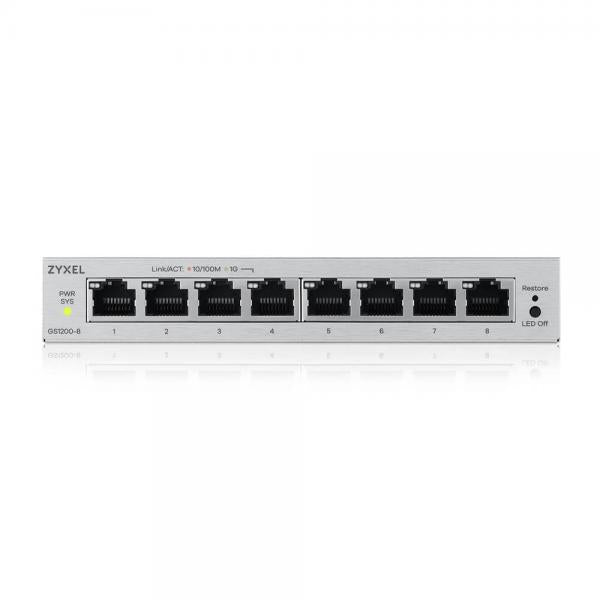 Zyxel GS1200-8V3 Gestito L2 Gigabit Ethernet [10/100/1000] Desktop Grigio (Zyxel GS1200 Series GS1200-8 - Switch - intelligente - 8 x 10/100/1000 - desktop)Zyxel4718937649945GS1200-8V3-EU0101F