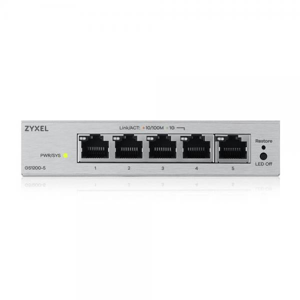Zyxel GS1200-5V3 Gestito L2 Gigabit Ethernet [10/100/1000] Desktop Grigio (Zyxel GS1200 Series GS1200-5 - Switch - intelligente - 5 x 10/100/1000 - desktop)ZyxelGS1200-5V3-EU0101F