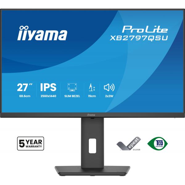 Iiyama ProLite XB2797QSU-B1 Monitor PC 68,6 cm [27] 2560 x 1440 Pixel Quad HD LED Nero (27 PROLITE XB2797QSU-B1 Monitor - 27 Black IPS Monitor Full HD Height Adjustable DisplayPort USB and HDMI)Iiyama4948570125876XB2797QSU-B1