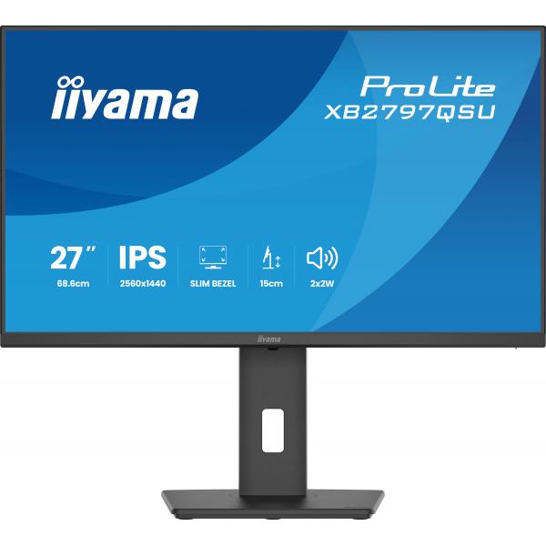 Iiyama ProLite XB2797QSU-B1 Monitor PC 68,6 cm [27] 2560 x 1440 Pixel Quad HD LED Nero (27 PROLITE XB2797QSU-B1 Monitor - 27 Black IPS Monitor Full HD Height Adjustable DisplayPort USB and HDMI)Iiyama4948570125876XB2797QSU-B1