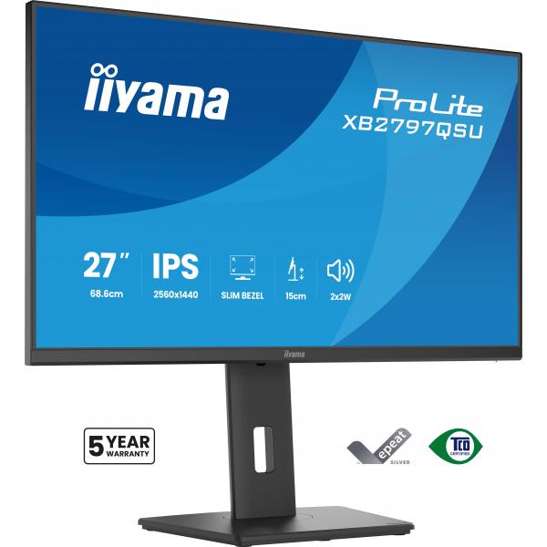 Iiyama ProLite XB2797QSU-B1 Monitor PC 68,6 cm [27] 2560 x 1440 Pixel Quad HD LED Nero (27 PROLITE XB2797QSU-B1 Monitor - 27 Black IPS Monitor Full HD Height Adjustable DisplayPort USB and HDMI)Iiyama4948570125876XB2797QSU-B1