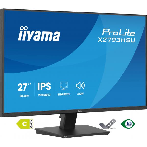 Iiyama ProLite X2793HSU-B1 Monitor PC 68,6 cm [27] 1920 x 1080 Pixel Full HD LED Nero (Iiyama X2793HSU-B1 - Monitor a LED - 27 - 1920 x 1080 Full HD [1080p] @ 120 Hz - IPS - 350 cd/m - 1500:1 - 1 ms - HDMI, DisplayPort - altoparlanti - nero, opaco)Ii...
