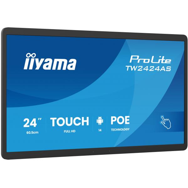 Iiyama TW2424AS-B3P visualizzatore di messaggi Pannello piatto interattivo 60,5 cm [23.8] Wi-Fi 450 cd/m Full HD Nero Touch screen Processore integrato Android 24/7 (iiyama ProLite TW2424AS-B3P - Android PC - touch panel PC 1 RK3576 - RAM 4 GB - SSD ...
