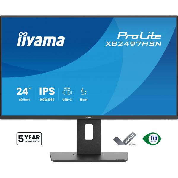 Iiyama ProLite XB2497HSN-B1 Monitor PC 60,5 cm [23.8] 1920 x 1080 Pixel Full HD LED Nero (iiyama ProLite XB2497HSN-B1 - Monitor a LED - 24 [23.8 visualizzabile] - 1920 x 1080 Full HD [1080p] @ 100 Hz - IPS - 350 cd/m - 1500:1 - 1 ms - 2xHDMI, 2xDispl...