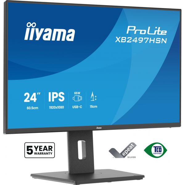 Iiyama ProLite XB2497HSN-B1 Monitor PC 60,5 cm [23.8] 1920 x 1080 Pixel Full HD LED Nero (iiyama ProLite XB2497HSN-B1 - Monitor a LED - 24 [23.8 visualizzabile] - 1920 x 1080 Full HD [1080p] @ 100 Hz - IPS - 350 cd/m - 1500:1 - 1 ms - 2xHDMI, 2xDispl...
