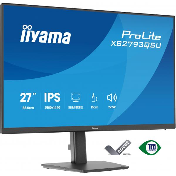 Iiyama ProLite XB2793QSU-B1 Monitor PC 68,6 cm [27] 2560 x 1440 Pixel Quad HD LED Nero (27IN IPS 4-SIDE SLIM BEZEL - 2560X1440 QHD 1MS [MPRT] 15CM HE)Iiyama4948570126781XB2793QSU-B1
