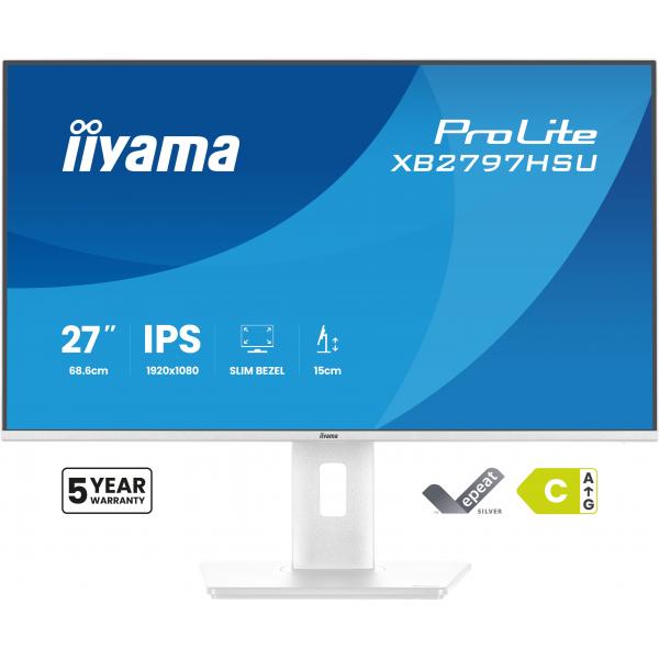 Iiyama ProLite XB2797HSU-W1 Monitor PC 68,6 cm [27] 1920 x 1080 Pixel Full HD LED Bianco (iiyama ProLite XB2797HSU-W1 - Monitor a LED - 27 - 1920 x 1080 Full HD [1080p] @ 120 Hz - IPS - 350 cd/m - 1500:1 - 1 ms - HDMI, DisplayPort - altoparlanti - bi...