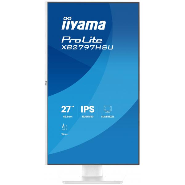 Iiyama ProLite XB2797HSU-W1 Monitor PC 68,6 cm [27] 1920 x 1080 Pixel Full HD LED Bianco (iiyama ProLite XB2797HSU-W1 - Monitor a LED - 27 - 1920 x 1080 Full HD [1080p] @ 120 Hz - IPS - 350 cd/m - 1500:1 - 1 ms - HDMI, DisplayPort - altoparlanti - bi...