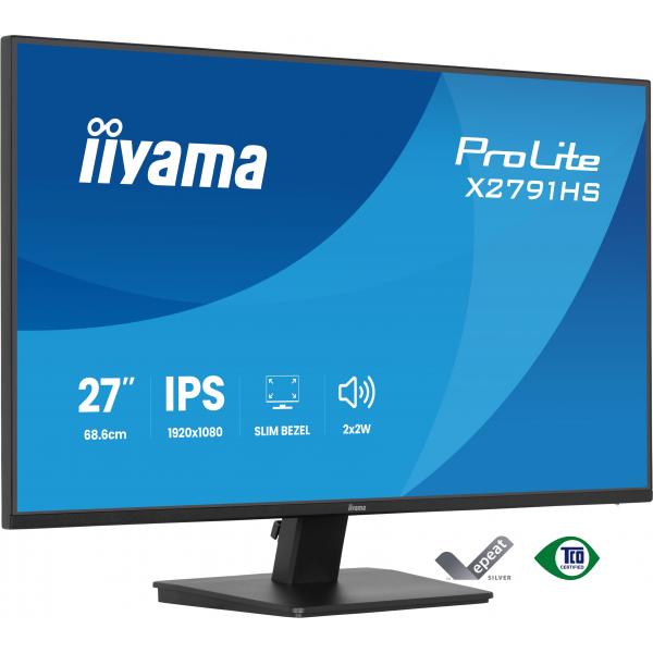 Iiyama ProLite X2791HS-B1 Monitor PC 68,6 cm [27] 1920 x 1080 Pixel Full HD LED Nero (iiyama ProLite X2791HS-B1 - Monitor a LED - 27 - 1920 x 1080 Full HD [1080p] @ 120 Hz - IPS - 350 cd/m - 1500:1 - 1 ms - HDMI, DisplayPort - altoparlanti - nero, op...