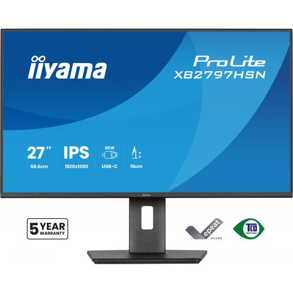 Iiyama ProLite XB2797HSN-B1 Monitor PC 68,6 cm [27] 1920 x 1080 Pixel Full HD LCD Nero (iiyama PROLITE XB2797HSN-B1 27 inch IPS Monitor, Full HD, 1ms, HDMI, DisplayPort, Freesync, 100Hz, Speakers, Black, Internal PSU)Iiyama4948570125913XB2797HSN-B1