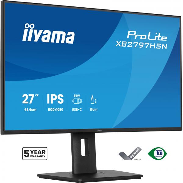 Iiyama ProLite XB2797HSN-B1 Monitor PC 68,6 cm [27] 1920 x 1080 Pixel Full HD LCD Nero (iiyama PROLITE XB2797HSN-B1 27 inch IPS Monitor, Full HD, 1ms, HDMI, DisplayPort, Freesync, 100Hz, Speakers, Black, Internal PSU)Iiyama4948570125913XB2797HSN-B1