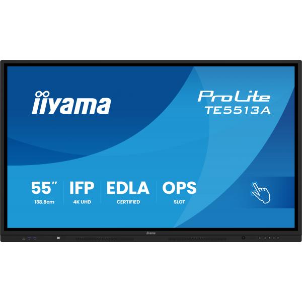 Iiyama TE5513A-B2AG visualizzatore di messaggi Pannello piatto interattivo 138,7 cm [54.6] Wi-Fi 500 cd/m 4K Ultra HD Nero Touch screen Processore integrato Android 24/7 (55 TE5513A-B2AG Interactive Display - 55 Black IPS 4K UHD Interactive Display 3...