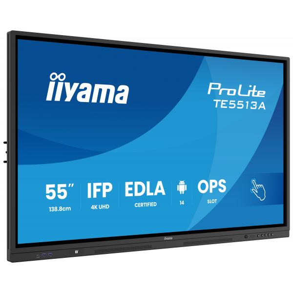 Iiyama TE5513A-B2AG visualizzatore di messaggi Pannello piatto interattivo 138,7 cm [54.6] Wi-Fi 500 cd/m 4K Ultra HD Nero Touch screen Processore integrato Android 24/7 (55 TE5513A-B2AG Interactive Display - 55 Black IPS 4K UHD Interactive Display 3...