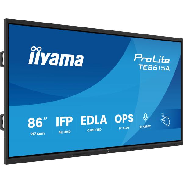 Iiyama TE8615A-B2AG visualizzatore di messaggi Design chiosco 2,17 m [85.6] Wi-Fi 550 cd/m 4K Ultra HD Nero Touch screen Processore integrato Android 24/7 (iiyama TE8615A-B2AG Signage Display Interactive flat panel)Iiyama4948570127504TE8615A-B2AG