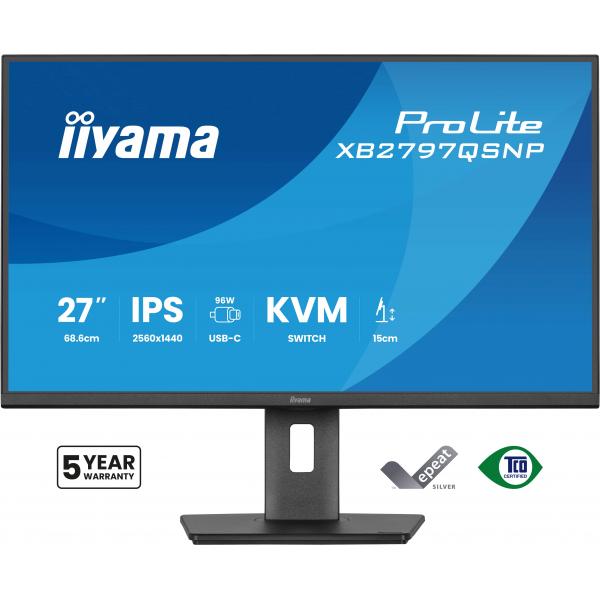 Iiyama ProLite XB2797QSNP-B1 Monitor PC 68,6 cm [27] 2560 x 1440 Pixel Quad HD LCD Nero (27 ProLite XB2797QSNP-B1 Monitor - 27 Black QHD Monitor DisplayPort USB and HDMI)Iiyama4948570125944XB2797QSNP-B1
