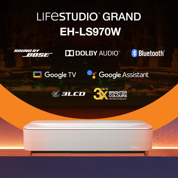 Epson EH-LS970W 4000 ANSI lumen 3LCD UHD 4K [3840x2160] Bianco (Epson Lifestudio Grand Plus EH-LS970W - 3LCD projector - 4000 lumens [white] - 4000 lumens [colour] - 3840 x 2160 - 16:9 - 4K - ultra short-throw lens - 802.11a/b/g/n/ac/ax wireless / Bl...