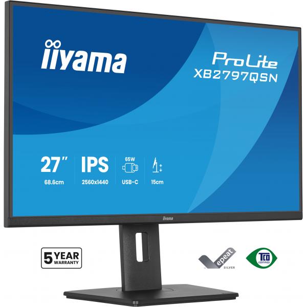 Iiyama ProLite XB2797QSN-B1 Monitor PC 68,6 cm [27] 2560 x 1440 Pixel Quad HD LCD Nero (27IN ULTRA THIN IPS PANEL - 2560X1440 1MS 350CD/M 1000:1 1XH)Iiyama4948570125937XB2797QSN-B1