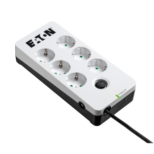 Eaton PB6D protezione da sovraccarico Nero, Bianco 6 presa[e] AC 220 - 250 V 1,5 m (Eaton Protection Box 6 DIN - Protezione picchi - corrente alternata 220-250 V - 2500 Watt - connettori di uscita 6 - bianco)EatonPB6D