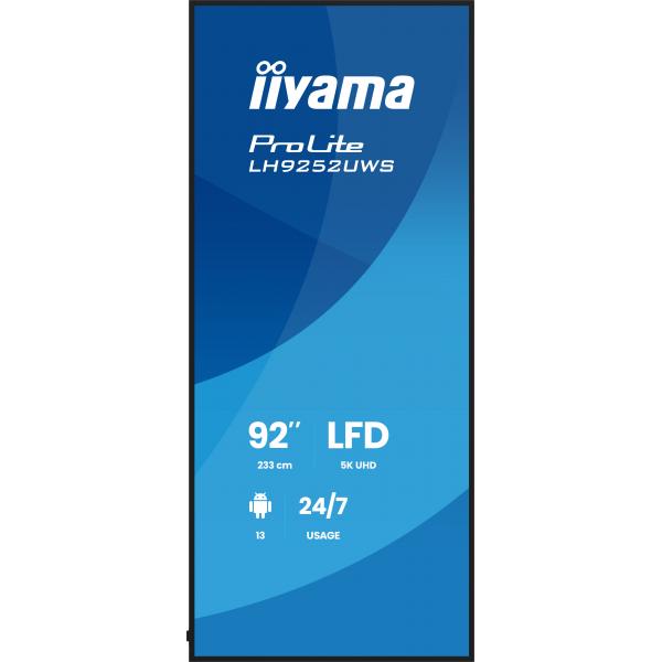 Iiyama LH9252UWS-B1AG visualizzatore di messaggi Design chiosco 2,34 m [92] LCD Wi-Fi 500 cd/m UltraWide 5K HD Nero Processore integrato Android 24/7 (92 LH9252UWS-B1AG Commercial Display - 92 Black VA 5K Large Format Display 24/7 HDMI Display Port a...