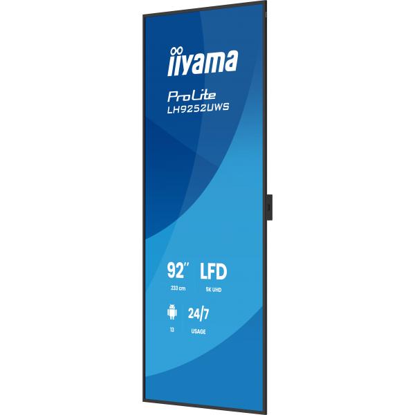 Iiyama LH9252UWS-B1AG visualizzatore di messaggi Design chiosco 2,34 m [92] LCD Wi-Fi 500 cd/m UltraWide 5K HD Nero Processore integrato Android 24/7 (92 LH9252UWS-B1AG Commercial Display - 92 Black VA 5K Large Format Display 24/7 HDMI Display Port a...
