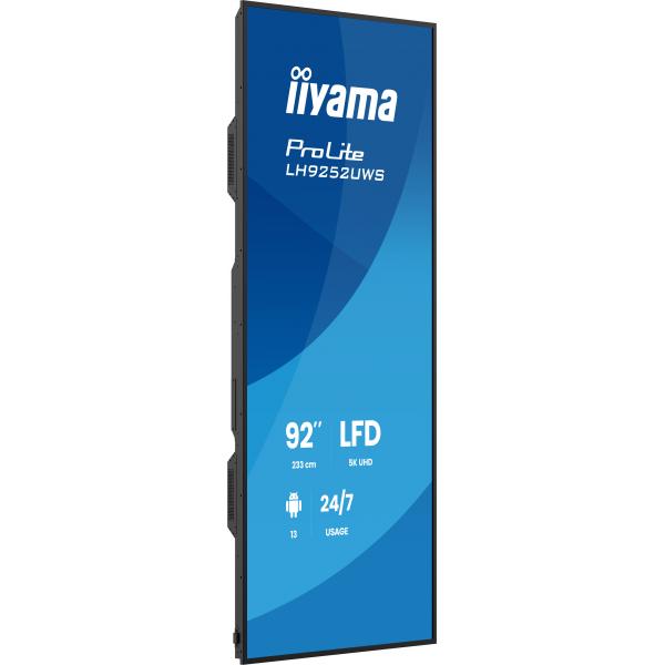 Iiyama LH9252UWS-B1AG visualizzatore di messaggi Design chiosco 2,34 m [92] LCD Wi-Fi 500 cd/m UltraWide 5K HD Nero Processore integrato Android 24/7 (92 LH9252UWS-B1AG Commercial Display - 92 Black VA 5K Large Format Display 24/7 HDMI Display Port a...
