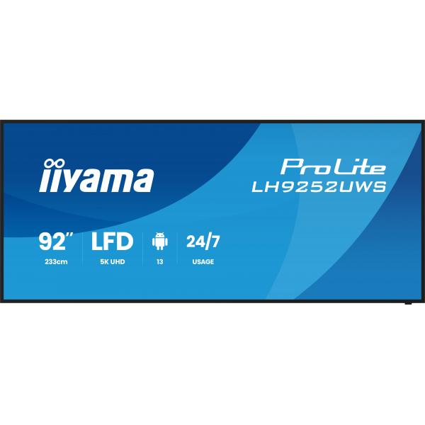 Iiyama LH9252UWS-B1AG visualizzatore di messaggi Design chiosco 2,34 m [92] LCD Wi-Fi 500 cd/m UltraWide 5K HD Nero Processore integrato Android 24/7 (92 LH9252UWS-B1AG Commercial Display - 92 Black VA 5K Large Format Display 24/7 HDMI Display Port a...