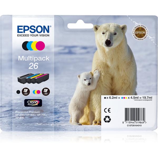Epson Polar bear Multipack 26 [4 colori: NCMG] (CLARIA PREMIUM INK MULTIPACK - 4-COLOURS 26)EpsonC13T26164010