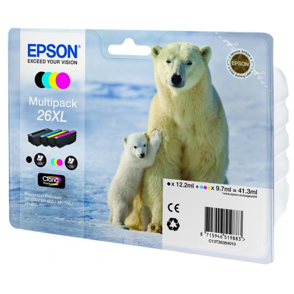 Epson Polar bear Multipack 26XL [4 colori XL : NCMG] (EPSON 26XL 4 INK MULTI PACK CLARIA PREMIUM POLAR BEAR INK)EpsonC13T26364010