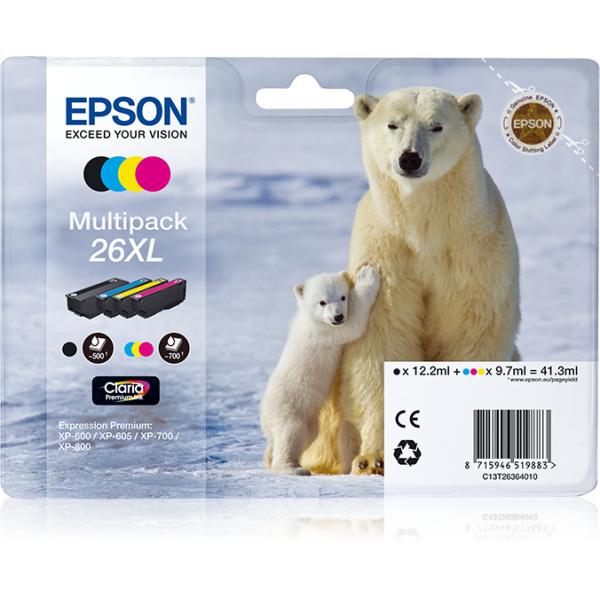 Epson Polar bear Multipack 26XL [4 colori XL : NCMG] (EPSON 26XL 4 INK MULTI PACK CLARIA PREMIUM POLAR BEAR INK)EpsonC13T26364010
