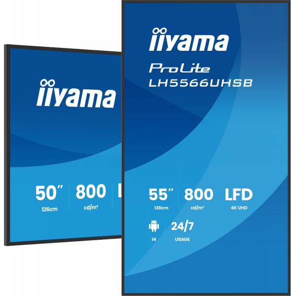 Iiyama LH5566UHSB-B1AG visualizzatore di messaggi Pannello piatto per segnaletica digitale 139,7 cm [55] LCD Wi-Fi 800 cd/m 4K Ultra HD Nero Processore integrato Android 24/7 (iiyama LH5566UHSB-B1AG Signage Display 139.7 cm [55'] Wi-F)Iiyama494857012...