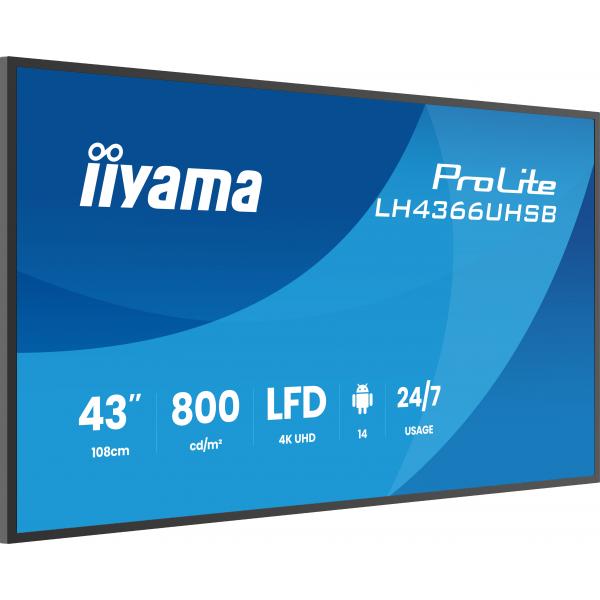 Iiyama LH4366UHSB-B1AG visualizzatore di messaggi Pannello piatto per segnaletica digitale 109,2 cm [43] LCD Wi-Fi 800 cd/m 4K Ultra HD Nero Processore integrato Android 24/7 (iiyama LH4366UHSB-B1AG Signage Display 109.2 cm [43'] Wi-F)Iiyama494857012...